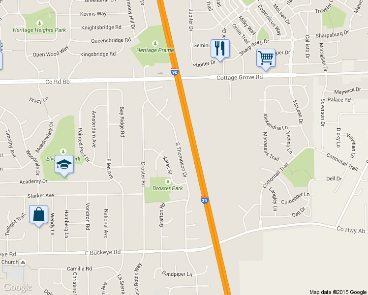 map of restaurants, bars, coffee shops, grocery stores, and more near 1307 South Thompson Drive in Madison