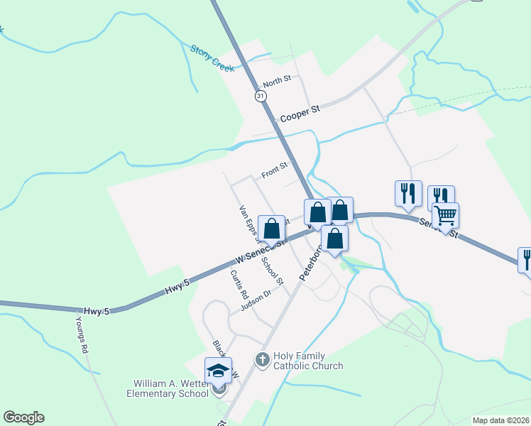 map of restaurants, bars, coffee shops, grocery stores, and more near 12 N Sconondoa St in Vernon