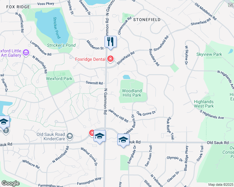 map of restaurants, bars, coffee shops, grocery stores, and more near 845 North Gammon Road in Madison