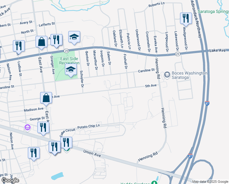 map of restaurants, bars, coffee shops, grocery stores, and more near 144 5th Avenue in Saratoga Springs
