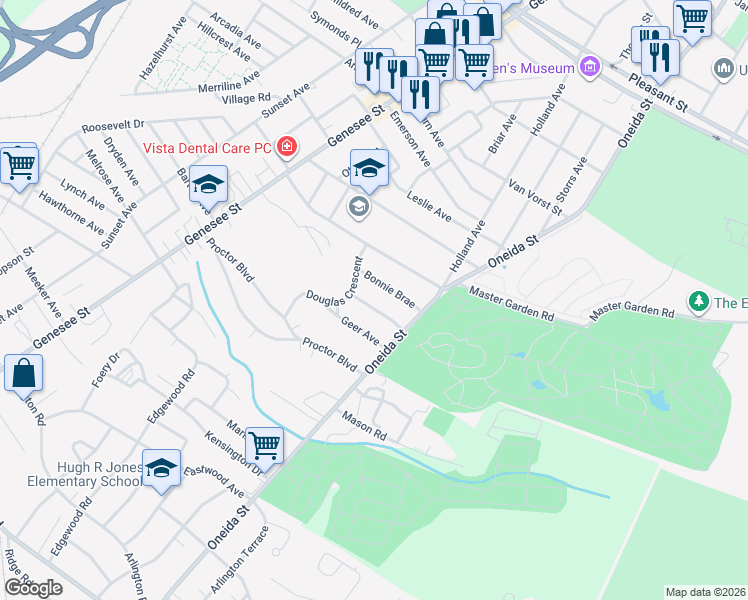 map of restaurants, bars, coffee shops, grocery stores, and more near 7 Ferris Ave in Utica