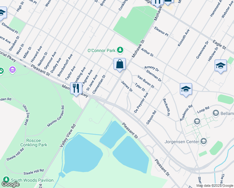 map of restaurants, bars, coffee shops, grocery stores, and more near 1622 Harrison Avenue in Utica