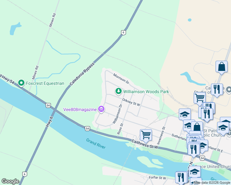 map of restaurants, bars, coffee shops, grocery stores, and more near 306 Orkney Street West in Haldimand