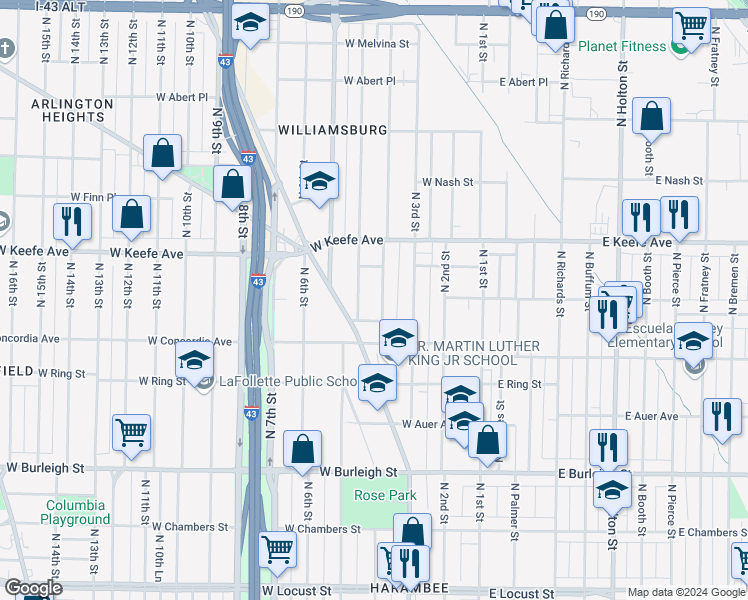 map of restaurants, bars, coffee shops, grocery stores, and more near 3348 Vel R. Phillips Avenue in Milwaukee