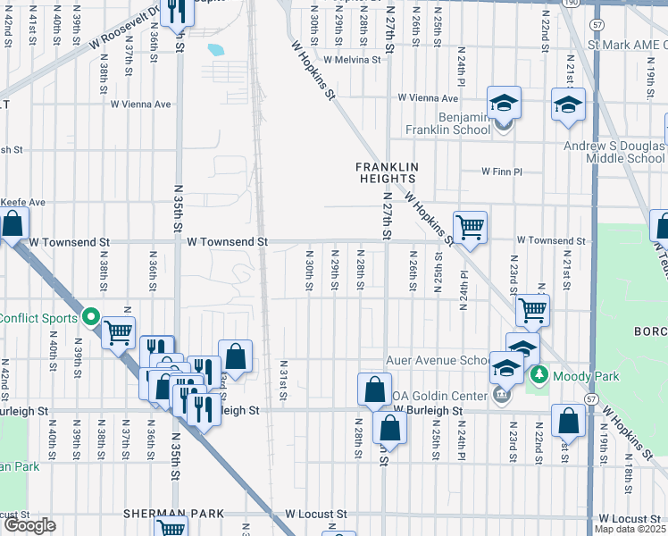map of restaurants, bars, coffee shops, grocery stores, and more near 3336A North 29th Street in Milwaukee
