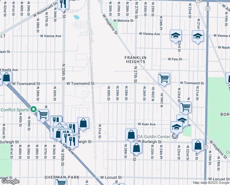 map of restaurants, bars, coffee shops, grocery stores, and more near 3336A North 29th Street in Milwaukee
