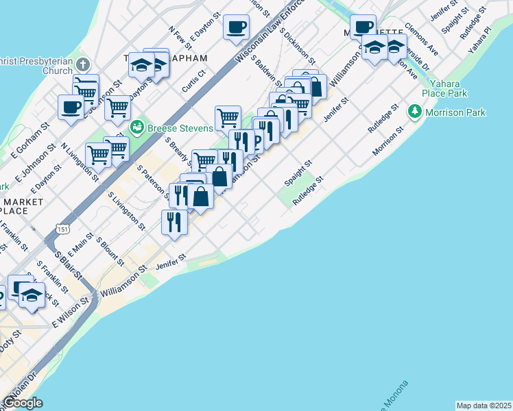 map of restaurants, bars, coffee shops, grocery stores, and more near 1026 Spaight Street in Madison