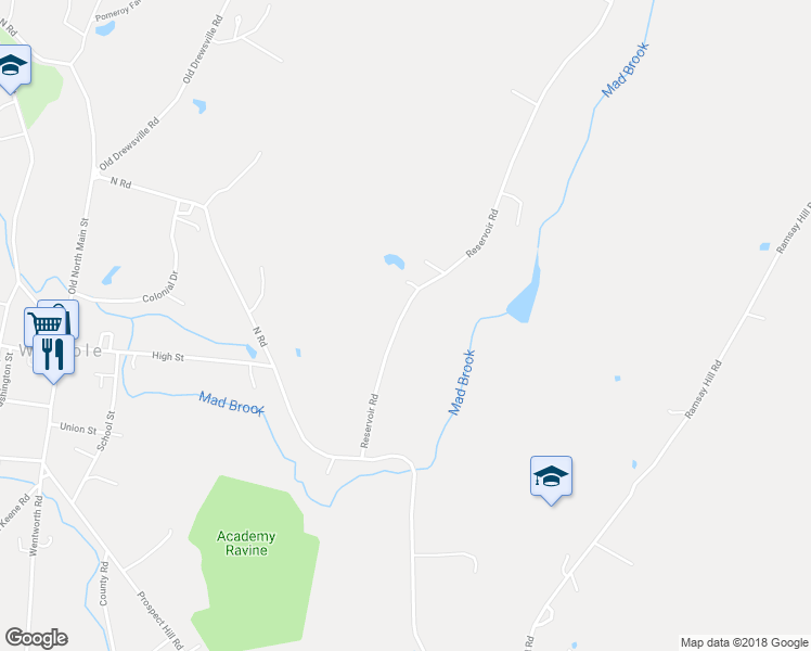 map of restaurants, bars, coffee shops, grocery stores, and more near 68 Reservoir Road in Walpole