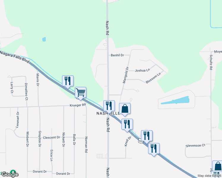 map of restaurants, bars, coffee shops, grocery stores, and more near 7127 Nash Road in North Tonawanda