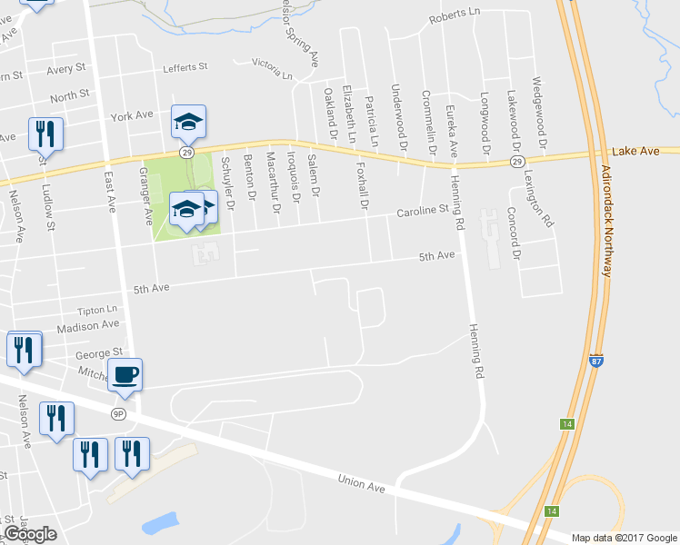 map of restaurants, bars, coffee shops, grocery stores, and more near 144 5th Avenue in Saratoga Springs