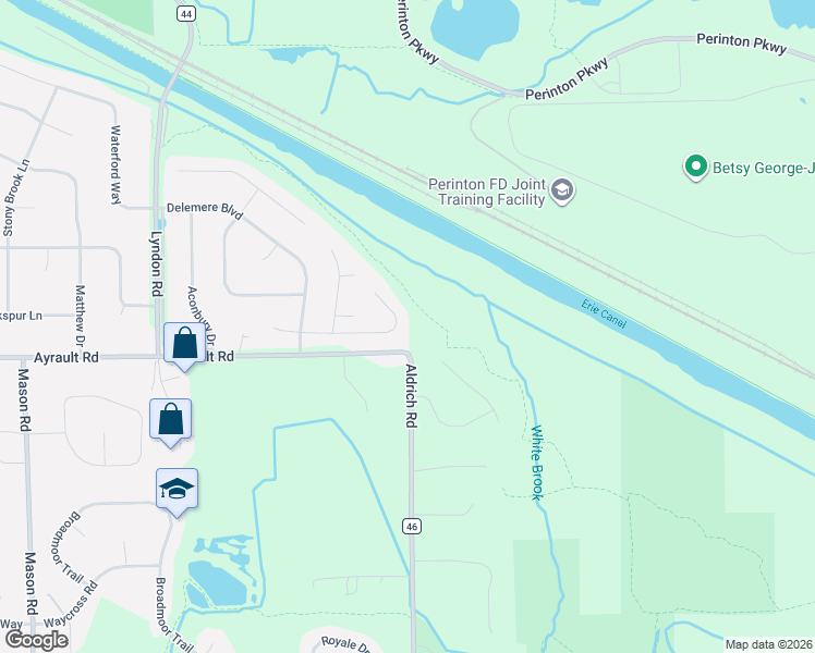 map of restaurants, bars, coffee shops, grocery stores, and more near 29 White Brook Rise in Fairport