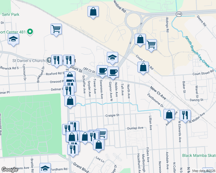 map of restaurants, bars, coffee shops, grocery stores, and more near 433 Gaynor Avenue North in Syracuse