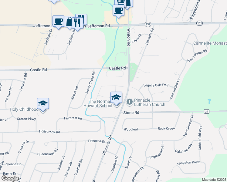 map of restaurants, bars, coffee shops, grocery stores, and more near 255 Lysander Drive in Rochester