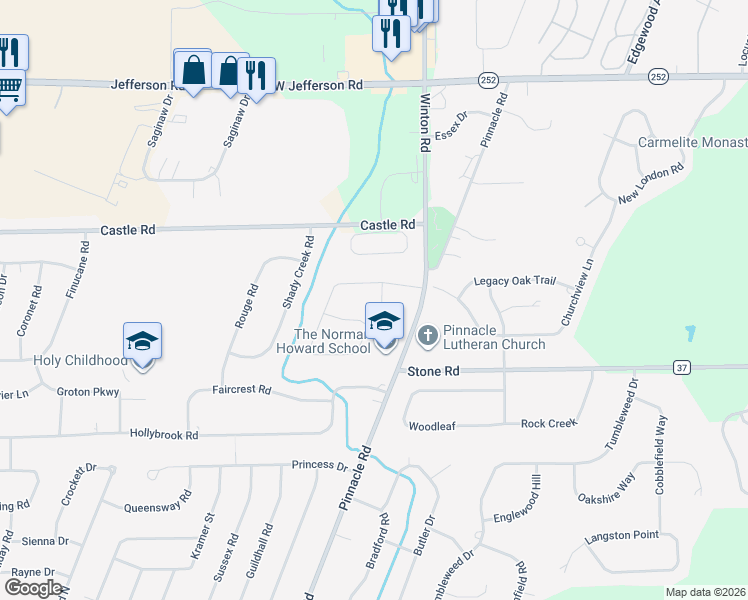 map of restaurants, bars, coffee shops, grocery stores, and more near 255 Lysander Drive in Rochester