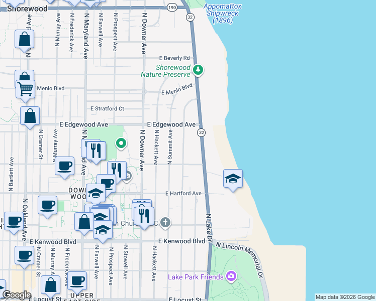 map of restaurants, bars, coffee shops, grocery stores, and more near 3419 North Shepard Avenue in Milwaukee
