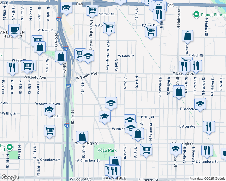 map of restaurants, bars, coffee shops, grocery stores, and more near 3350 North 3rd Street in Milwaukee