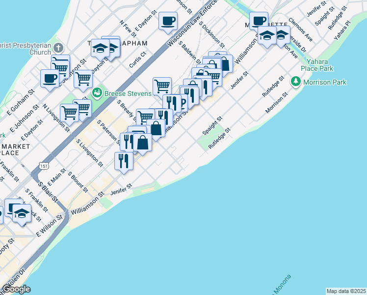 map of restaurants, bars, coffee shops, grocery stores, and more near 1026 Spaight Street in Madison