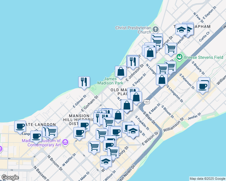 map of restaurants, bars, coffee shops, grocery stores, and more near in Madison