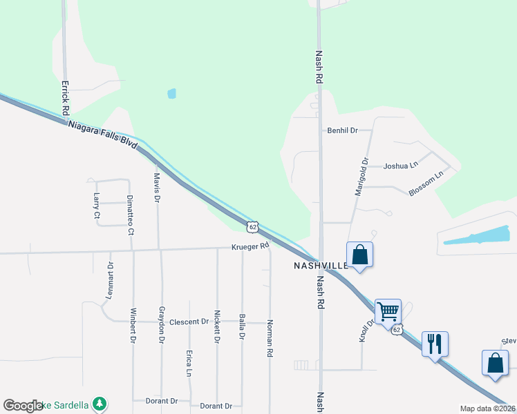 map of restaurants, bars, coffee shops, grocery stores, and more near 3165 Niagara Falls Boulevard in North Tonawanda