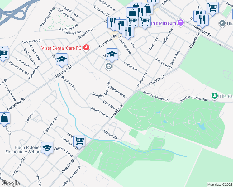 map of restaurants, bars, coffee shops, grocery stores, and more near 7 Ferris Avenue in Utica