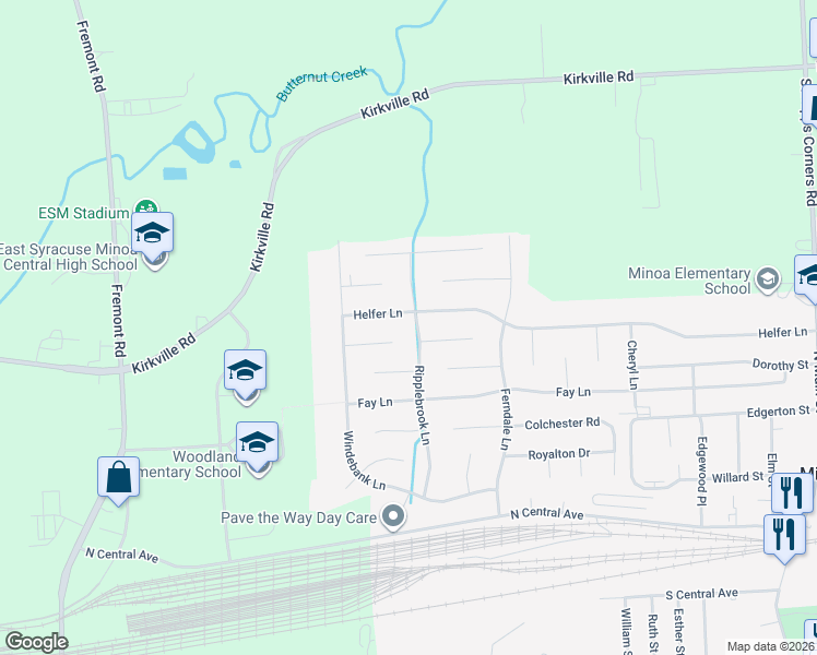 map of restaurants, bars, coffee shops, grocery stores, and more near 304 Ripplebrook Lane in Minoa