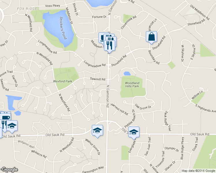 map of restaurants, bars, coffee shops, grocery stores, and more near 904 North Gammon Road in Madison