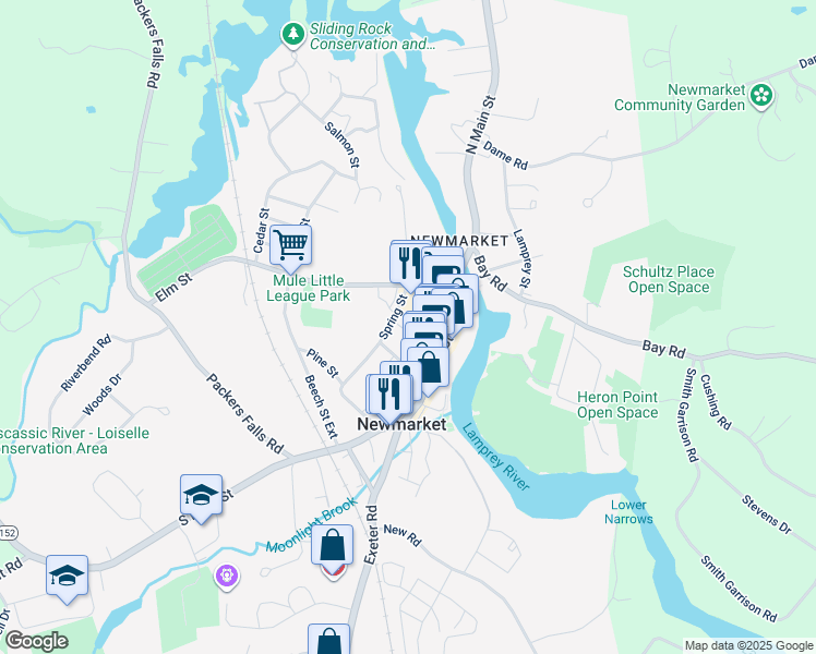 map of restaurants, bars, coffee shops, grocery stores, and more near 6 Central Street in Newmarket