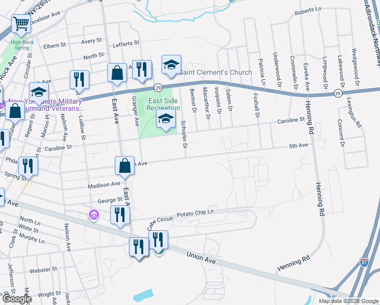 map of restaurants, bars, coffee shops, grocery stores, and more near 112 5th Avenue in Saratoga Springs