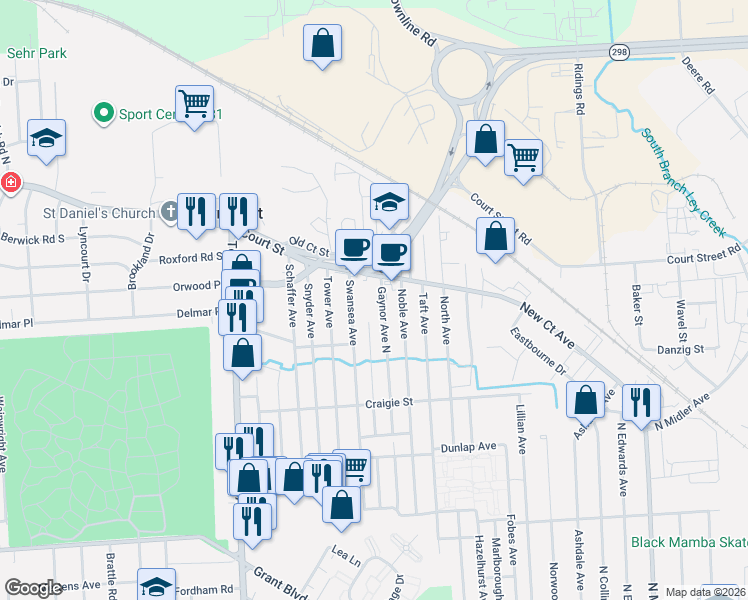 map of restaurants, bars, coffee shops, grocery stores, and more near 433 Gaynor Avenue North in Syracuse