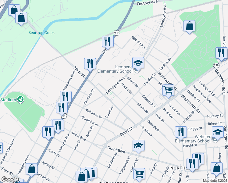 map of restaurants, bars, coffee shops, grocery stores, and more near 305 Kenwood Avenue in Syracuse