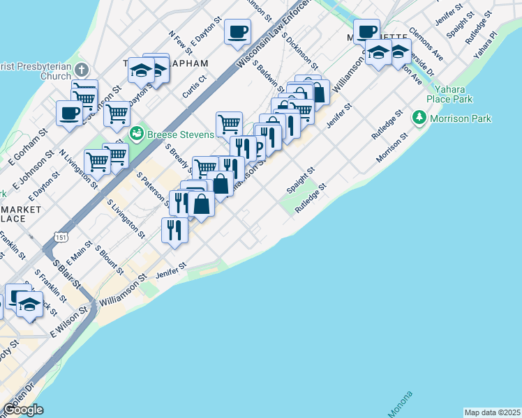 map of restaurants, bars, coffee shops, grocery stores, and more near 1026 Spaight Street in Madison
