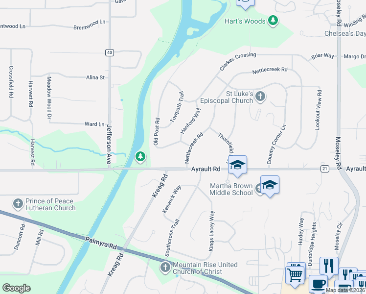 map of restaurants, bars, coffee shops, grocery stores, and more near 8 Nettlecreek Road in Fairport