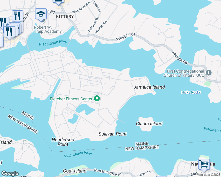 map of restaurants, bars, coffee shops, grocery stores, and more near 1 Ayres Circle in Kittery