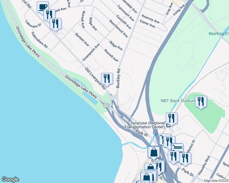 map of restaurants, bars, coffee shops, grocery stores, and more near 914 Old Liverpool Road in Liverpool