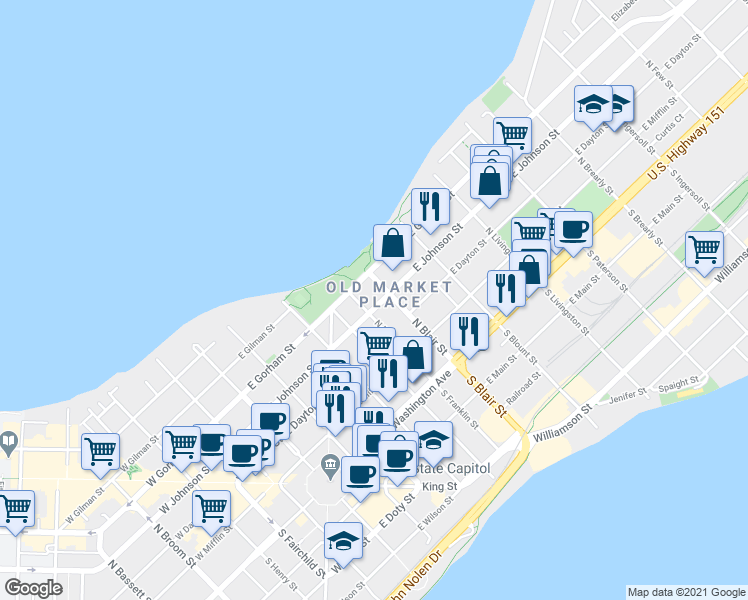 map of restaurants, bars, coffee shops, grocery stores, and more near in Madison