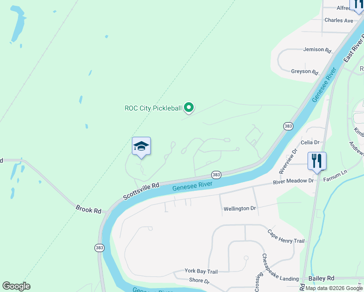 map of restaurants, bars, coffee shops, grocery stores, and more near 47 Overview Circle in Rochester