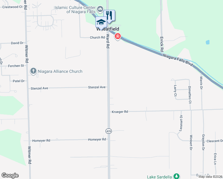 map of restaurants, bars, coffee shops, grocery stores, and more near 7086 Ward Road in North Tonawanda