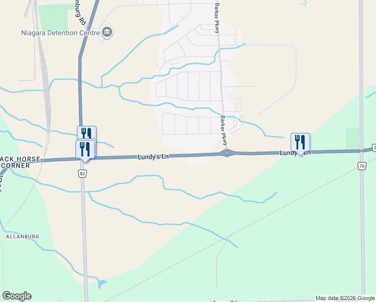 map of restaurants, bars, coffee shops, grocery stores, and more near 13132 Lundy's Lane in Thorold