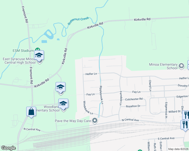 map of restaurants, bars, coffee shops, grocery stores, and more near 304 Ripplebrook Lane in Minoa