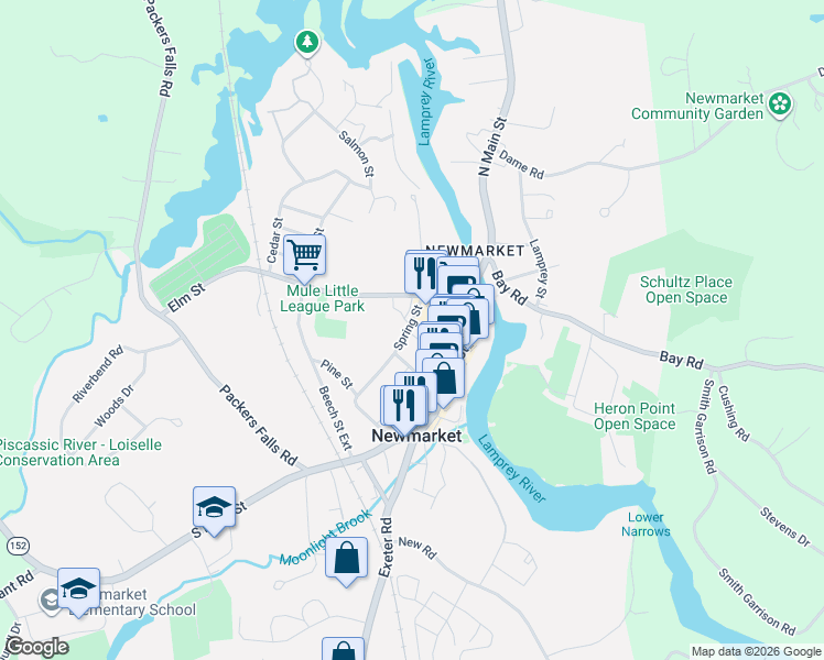 map of restaurants, bars, coffee shops, grocery stores, and more near 1 Granite Street in Newmarket