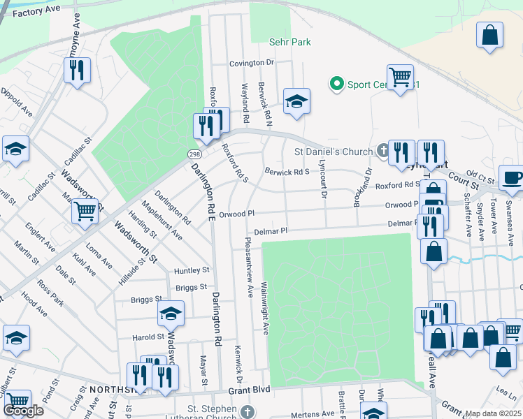 map of restaurants, bars, coffee shops, grocery stores, and more near 101 Delmar Place in Syracuse
