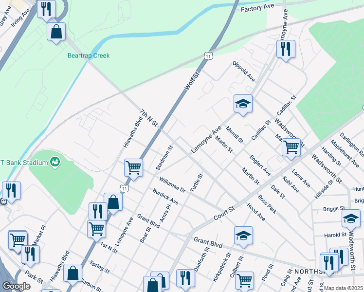 map of restaurants, bars, coffee shops, grocery stores, and more near 1200 Lemoyne Avenue in Syracuse