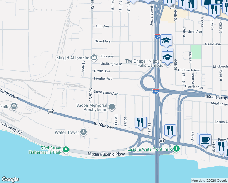 map of restaurants, bars, coffee shops, grocery stores, and more near 205 58th Street in Niagara Falls