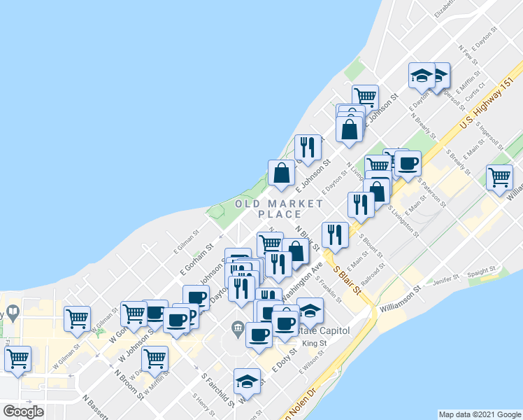 map of restaurants, bars, coffee shops, grocery stores, and more near in Madison