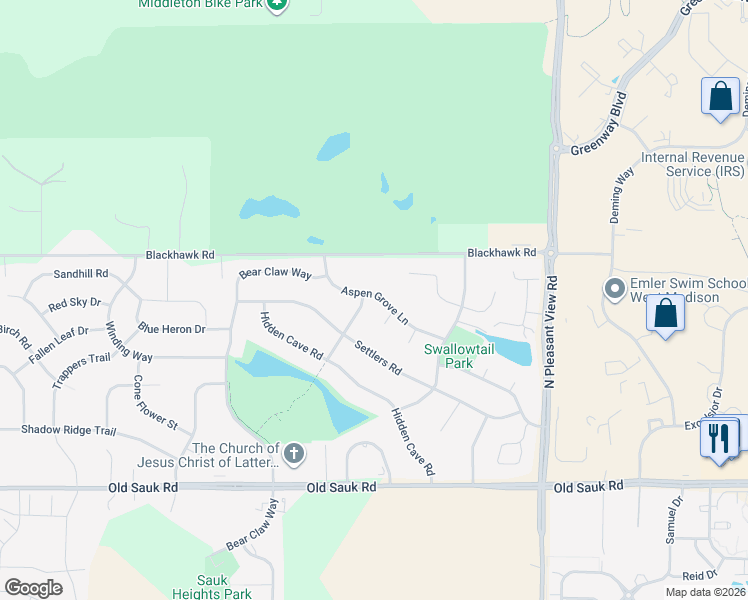 map of restaurants, bars, coffee shops, grocery stores, and more near 5 Coyote Court in Madison