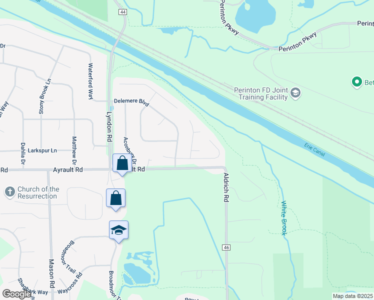 map of restaurants, bars, coffee shops, grocery stores, and more near 5 White Brook Rise in Fairport