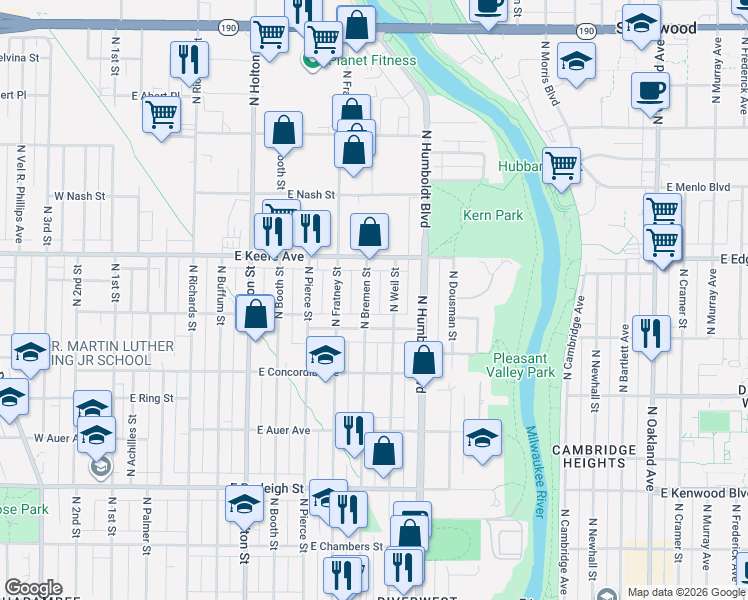 map of restaurants, bars, coffee shops, grocery stores, and more near 902 East Townsend Street in Milwaukee