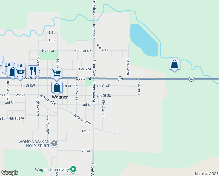 map of restaurants, bars, coffee shops, grocery stores, and more near 600-620 2nd Street Southeast in Wagner
