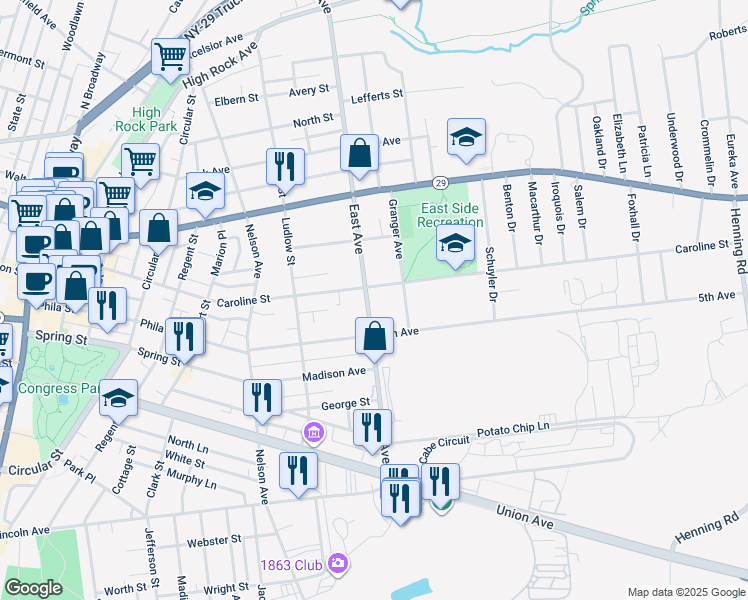 map of restaurants, bars, coffee shops, grocery stores, and more near 43 5th Avenue in Saratoga Springs