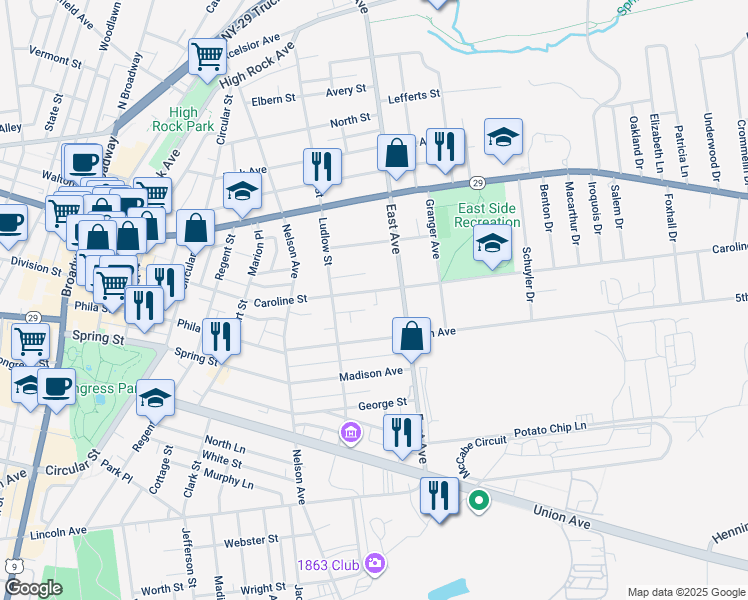 map of restaurants, bars, coffee shops, grocery stores, and more near 8 Labelle Lane in Saratoga Springs